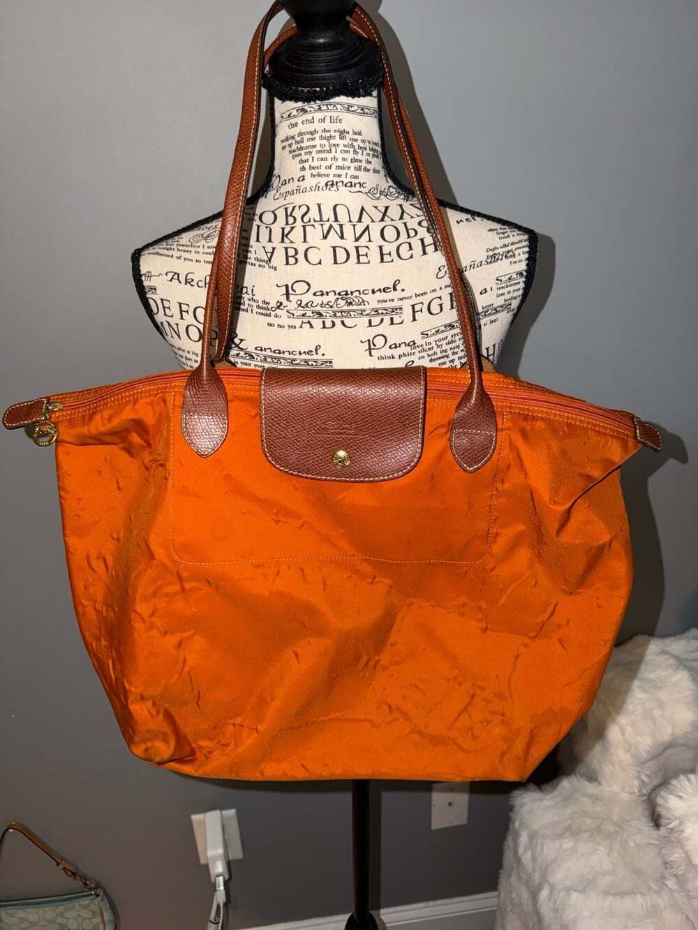 Longchamp Nylon Shoulder Bag Orange Tote Handbag